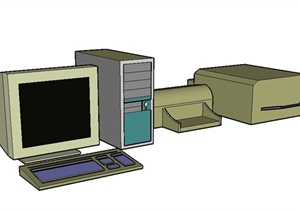 室内设计素材电脑、打印机、桌椅SU(草图大师)模型