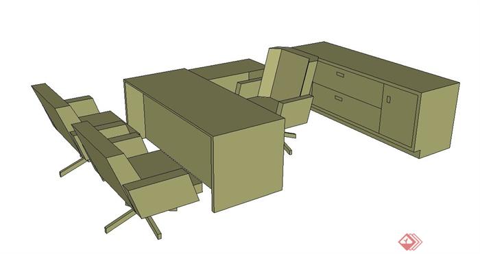 办公电脑、打印机办、公桌椅su模型(3)