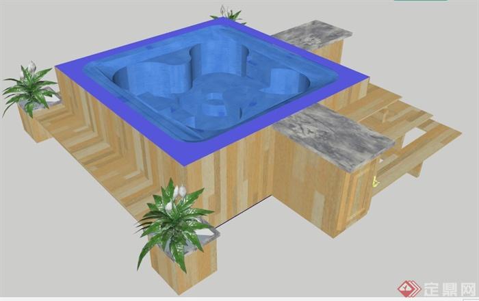 现代简约小浴池设计su模型(2)