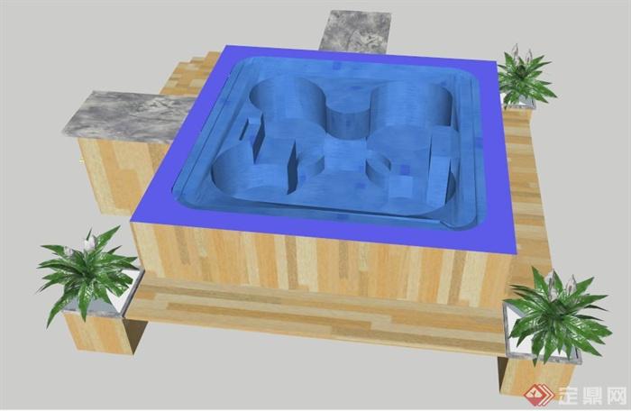 现代简约小浴池设计su模型(3)