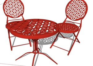 现代简约红色对谈桌椅SU(草图大师)模型