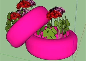 园林景观轮胎种植池花池SU(草图大师)模型