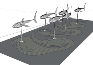 园林景观鱼标雕塑SU(草图大师)模型