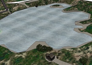 某滨水景观设计SU(草图大师)模型（湖泊、工厂、房屋）