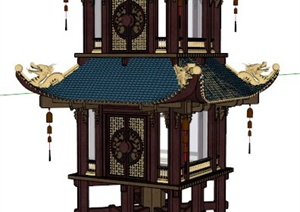 精美中式观景塔楼设计SU(草图大师)模型