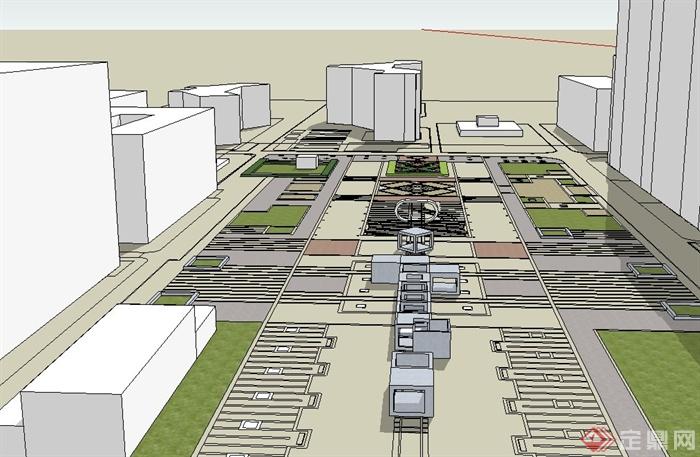 校园中心广场景观设计（su模型、cad图纸）(3)