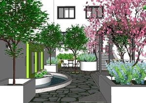 某住宅庭院设计SU(草图大师)模型（室内设计、庭院设计）