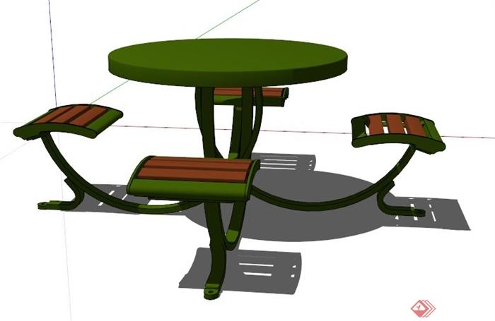 现代简约四人座桌凳组合su模型(2)