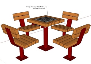 现代简约四人座桌椅组合SU(草图大师)模型