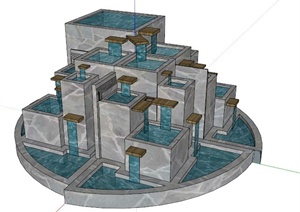 现代风格两款叠水池设计SU(草图大师)模型