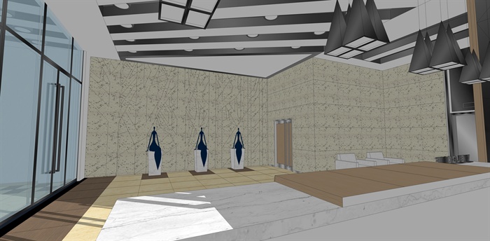 现代简约展厅、大堂室内设计su模型