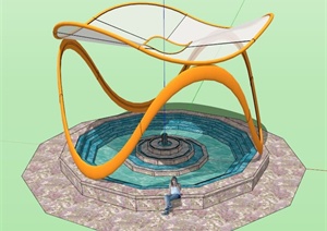 现代简约景观水池设计SU(草图大师)模型