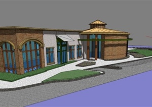美式乡村图书馆建筑设计SU(草图大师)模型