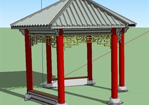 某现代中式混凝土六角亭SU(草图大师)模型