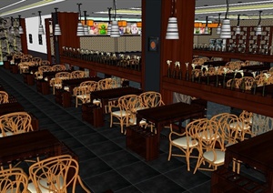 中式餐厅室内设计超精细SU(草图大师)模型