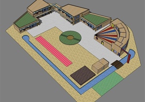 现代二层幼儿园建筑设计SU(草图大师)模型