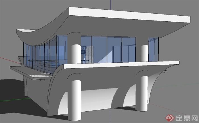 某现代两层展厅设计su模型(2)