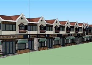 地中海风格沿街商铺建筑设计SU(草图大师)模型