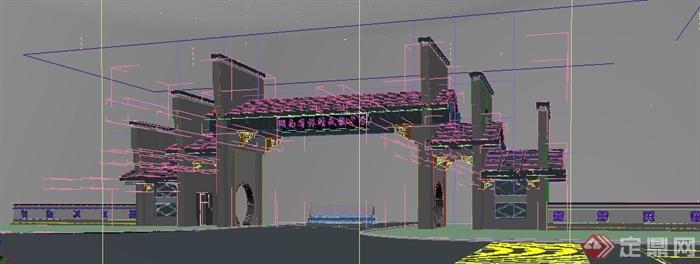 10款中式风格校门大门设计3dmax模型（带效果图）(7)