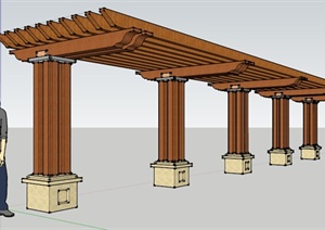 木制单边廊架设计SU(草图大师)模型
