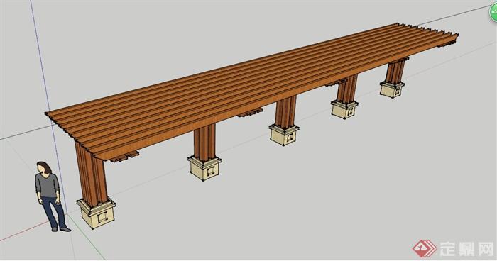 木制单边廊架设计su模型(2)