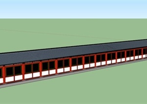 中式风格回廊长廊设计SU(草图大师)模型