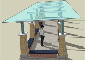 园林景观节点玻璃长廊设计SU(草图大师)模型