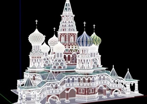 欧式风格某大教堂建筑设计SU(草图大师)模型