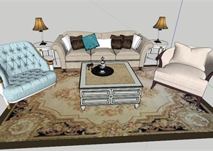 某欧式家具沙发茶几组合SU(草图大师)模型