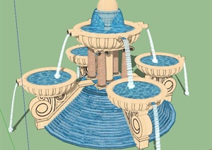 园林景观叠水喷泉水景SU(草图大师)模型