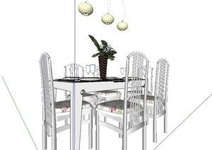 现代田园风格餐桌椅设计SU(草图大师)模型