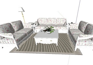现代田园风格客厅沙发茶几设计SU(草图大师)模型