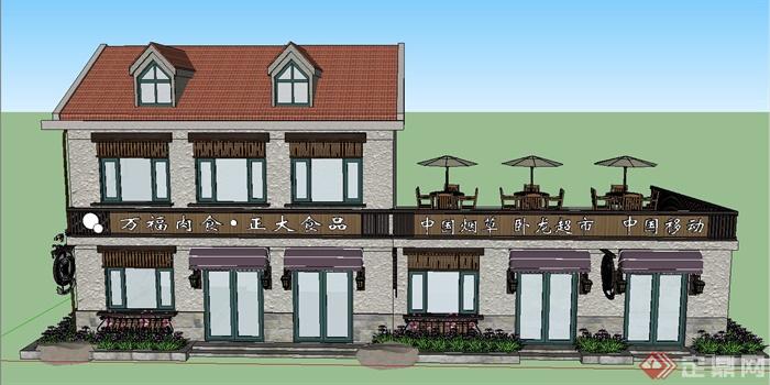 某两层美式咖啡厅建筑设计SU模型(1)