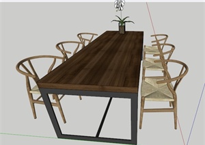 中式风格六人座矩形餐桌椅SU(草图大师)模型