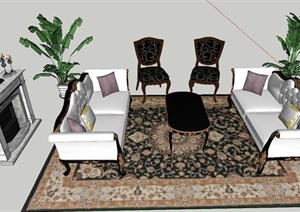 某欧式风格客厅沙发、茶几组合设计SU(草图大师)模型