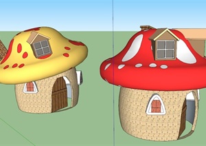 两栋蘑菇状小房子SU(草图大师)模型