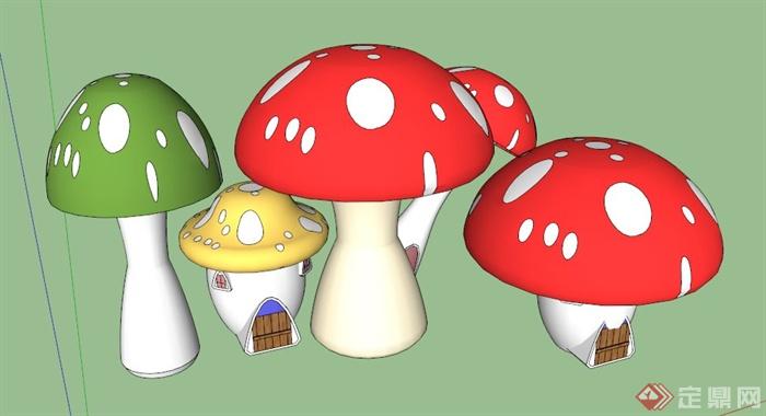 园林景观蘑菇小品su模型(2)