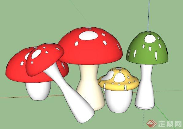 园林景观蘑菇小品su模型(1)