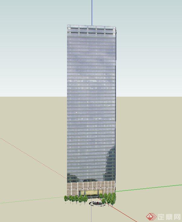 某现代办公楼高层建筑su模型附带小型广场(1)