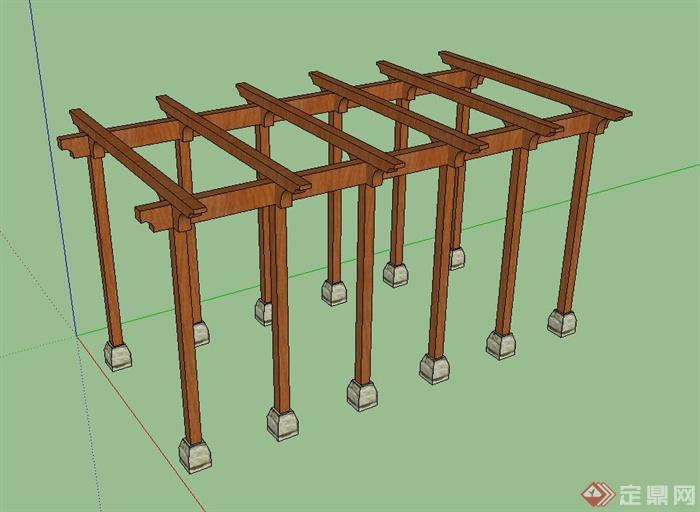 简单木质廊架su模型(1)