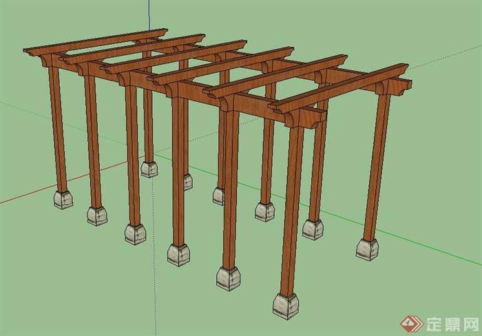 简单木质廊架su模型(2)