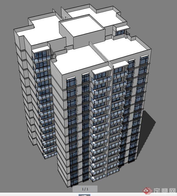 一栋点式高层住宅楼建筑设计su模型(1)