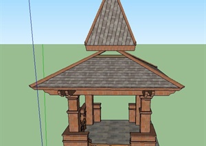 某木质东南亚风格双檐亭设计SU(草图大师)模型