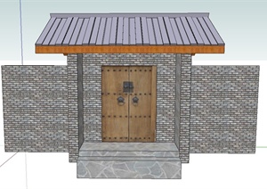 古典中式建筑节点庭院大门设计SU(草图大师)模型