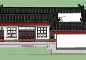 古典中式单层折形住宅建筑设计SU(草图大师)模型