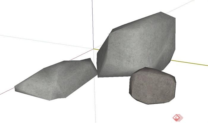 园林景观节点石头su模型(2)