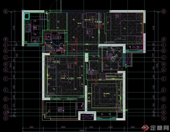 现代风格三室两厅住宅空间装修设计CAD施工图(1)