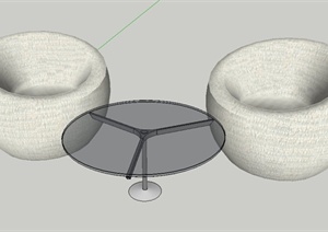 室内圆形沙发与茶几组合设计SU(草图大师)模型