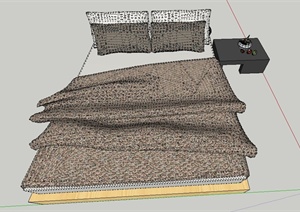 某卧室深色系双人床设计SU(草图大师)模型