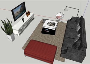 现代客厅沙发、茶几组合设计SU(草图大师)模型